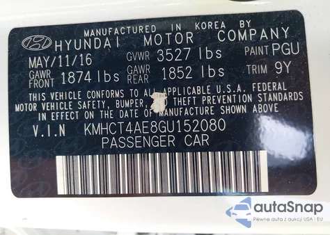 2016 Hyundai Accent Se from USA, damaged, VIN KMHCT4AE8GU152080